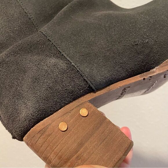Anthropologie| Beek By Two Birds Grey Oiled Suede Stacked Heel Strix Boot Size 7 - Picture 9 of 16